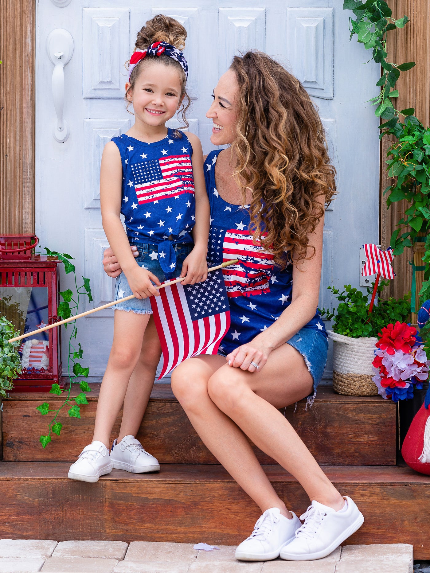 Mommy & Me 4th Of July Top | US Flag Stars & Stripes Knot Hem Tank Top
