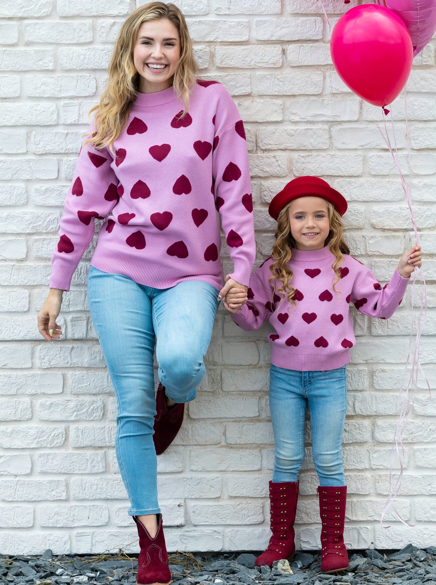 Mommy and Me Sweaters | Matching Heart Print Knit Pink Sweaters