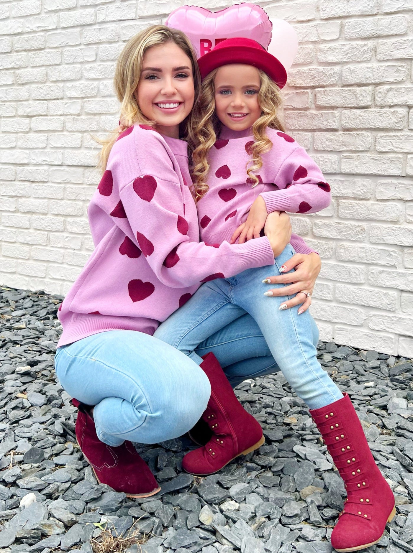 Mommy and Me Sweaters | Matching Heart Print Knit Sweaters