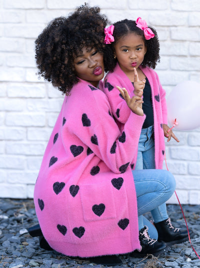 Mommy & Me Cardigans | Oversized Heart Print Cardigan | Girls Boutique