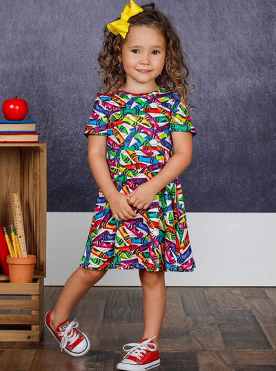 First Day of School | Rainbow Crayon Skater Dress | Mia Belle Girls