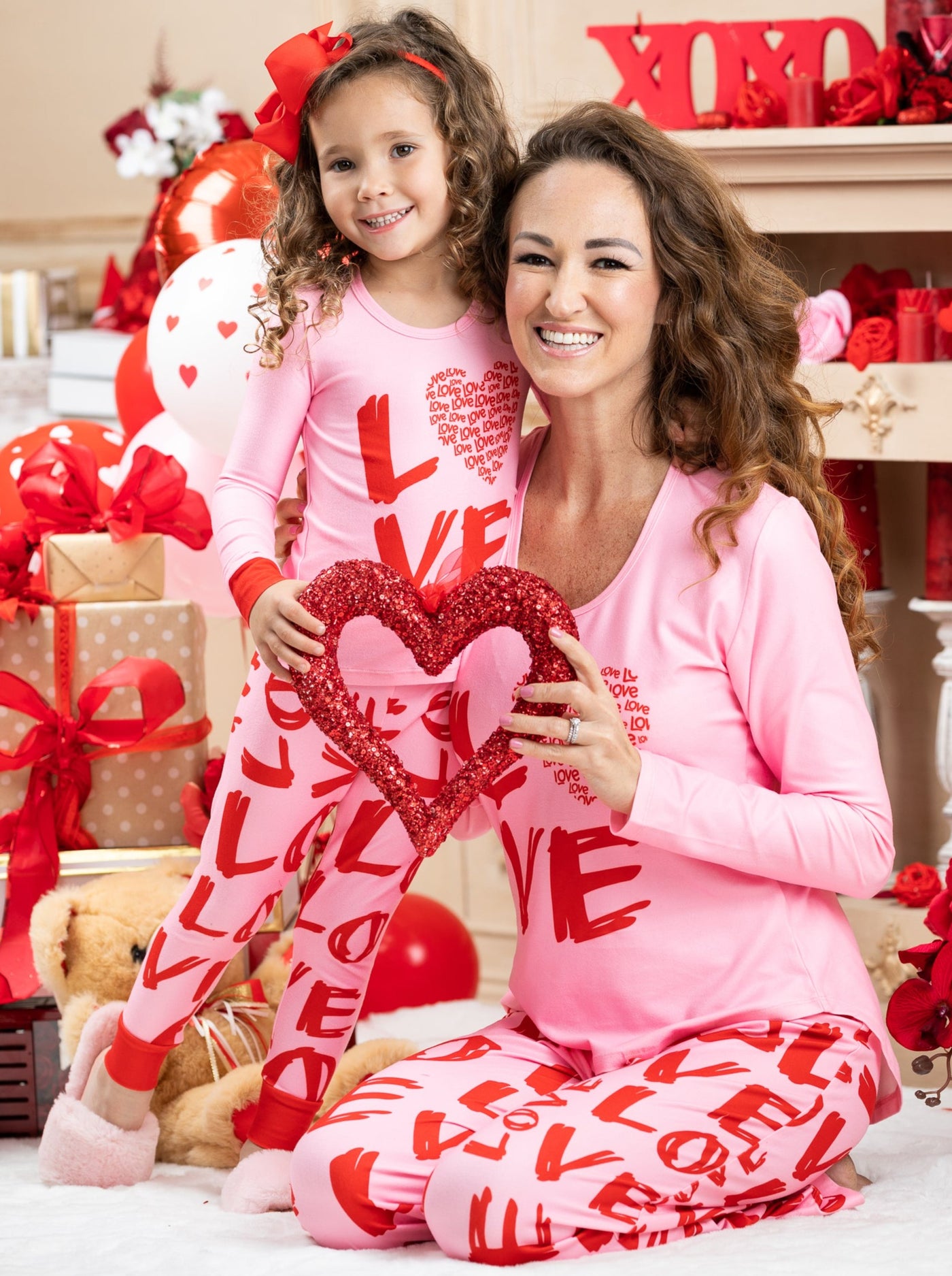 Mommy & Me Valentine's Day Outfits  Matching Love Print Pajama Set – Mia  Belle Girls