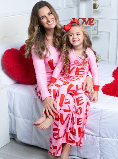 Mommy & Me Valentine's Day Outfits | Matching Love Print Pajama Set