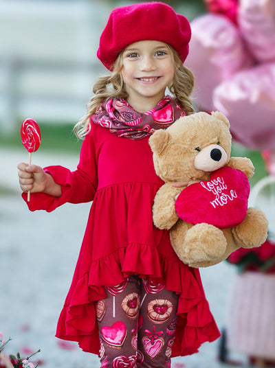  Kids Valentine's Clothes | Hi-Lo Ruffled Tunic, Scarf & Legging Set