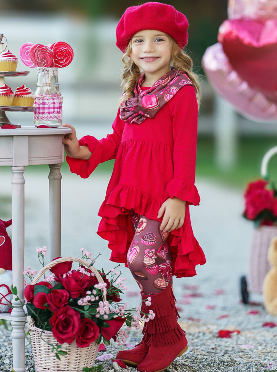  Kids Valentine's Clothes | Hi-Lo Ruffled Tunic, Scarf & Legging Set