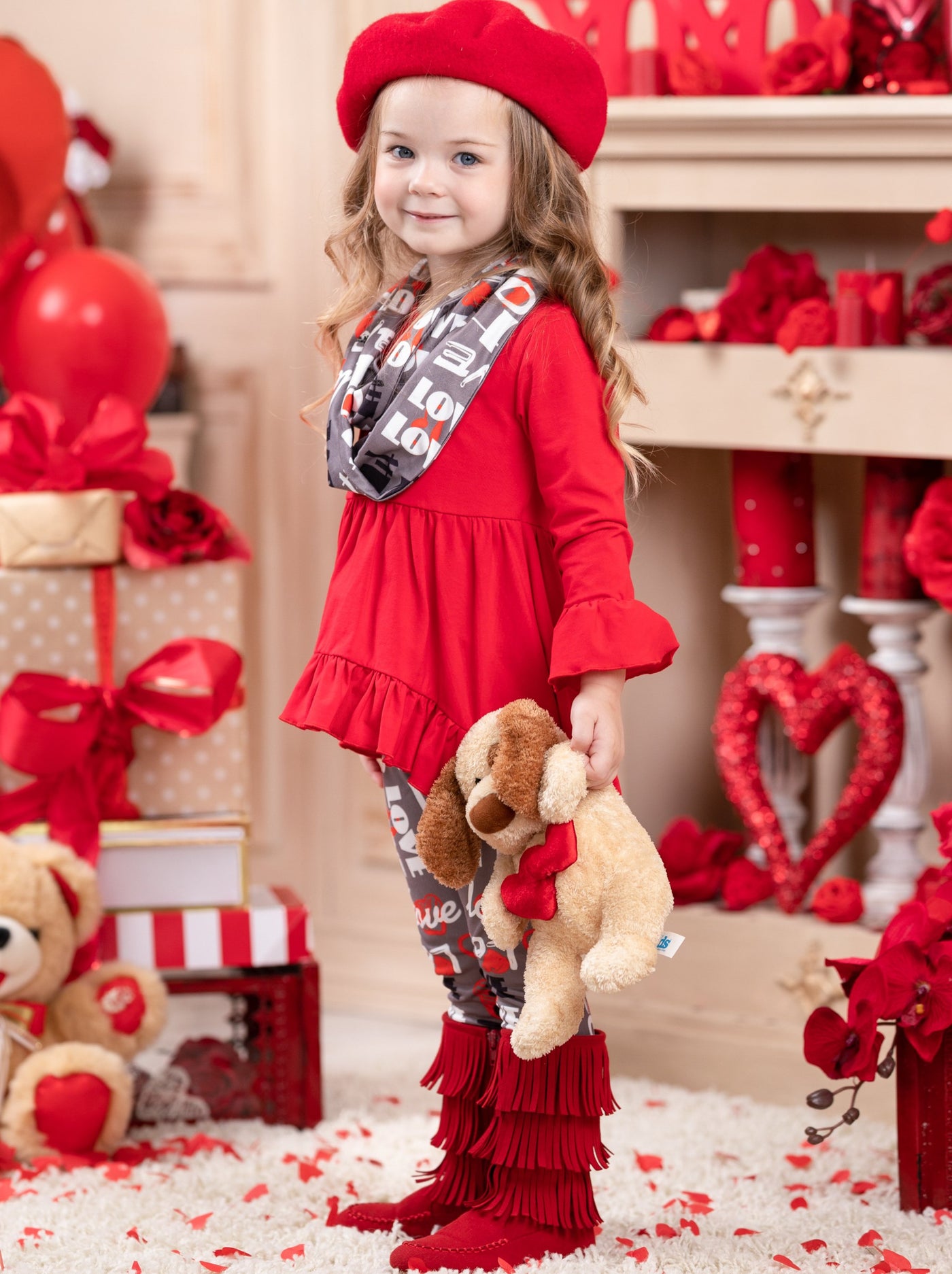 Kids Valentine's Clothes | Girls Love Hi-Lo Tunic Scarf & Legging Set