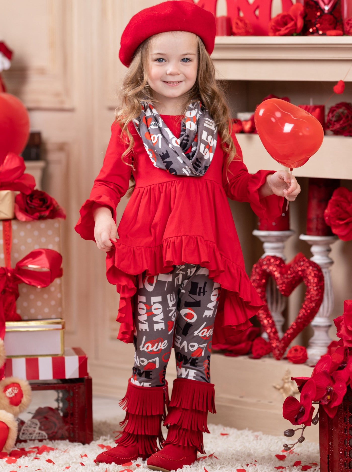 Kids Valentine's Clothes | Girls Love Hi-Lo Tunic Scarf & Legging Set