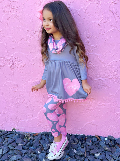 Toddler Valentine's Day Outfit | Heart Tunic, Scarf & Legging Set