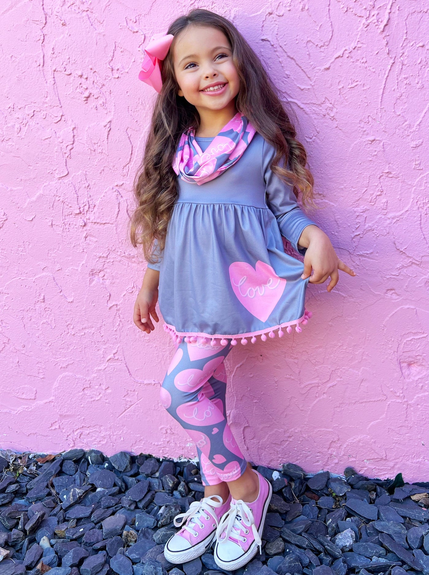 Toddler Valentine's Day Outfit | Heart Tunic, Scarf & Legging Set
