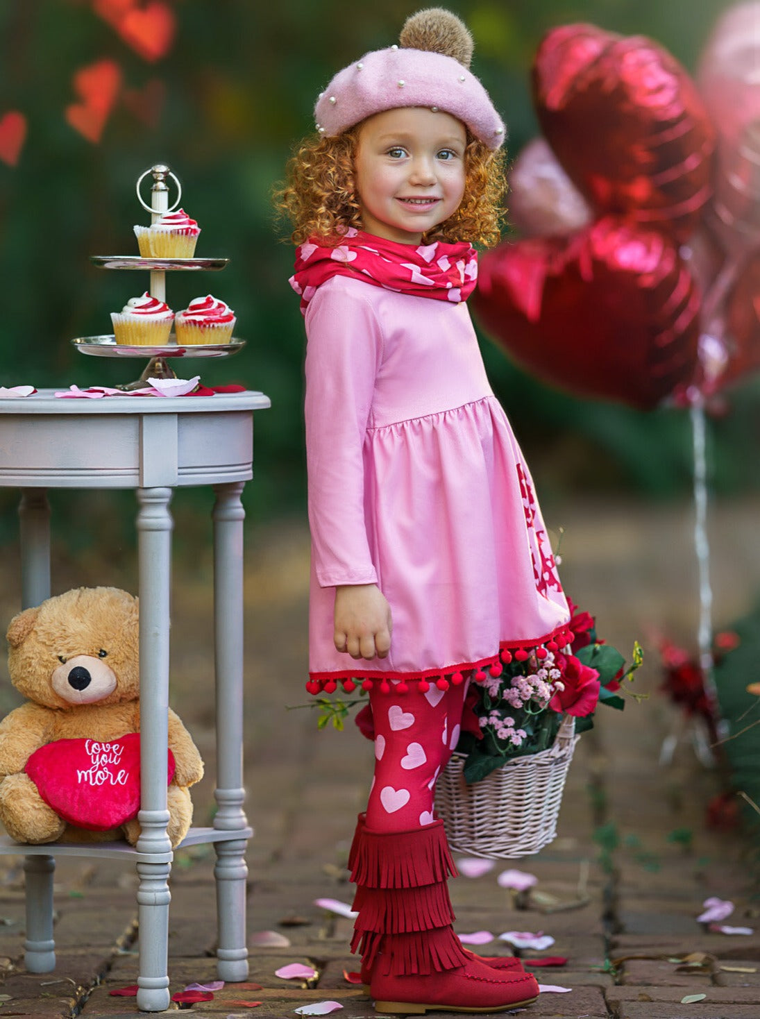 Kids Valentine's Clothes | Girls Love Heart Tunic, Scarf & Legging Set