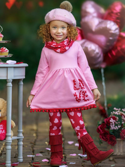 Kids Valentine's Clothes | Girls Love Heart Tunic, Scarf & Legging Set