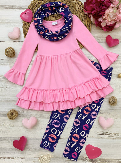 Kids Valentine's Clothes | Girls XOXO Tunic, Scarf & Legging Set