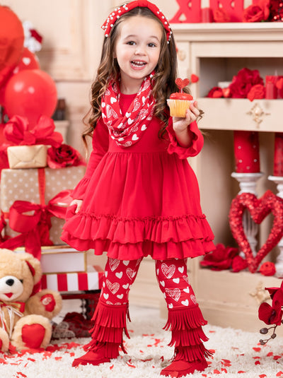 Kids Valentine's Clothes | Girls Ruffle Tunic Scarf & Legging Set
