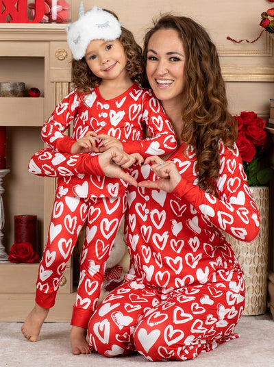 Mommy & Me Outfits | Valentine's Day Heart Pajama Set | Girls Boutique