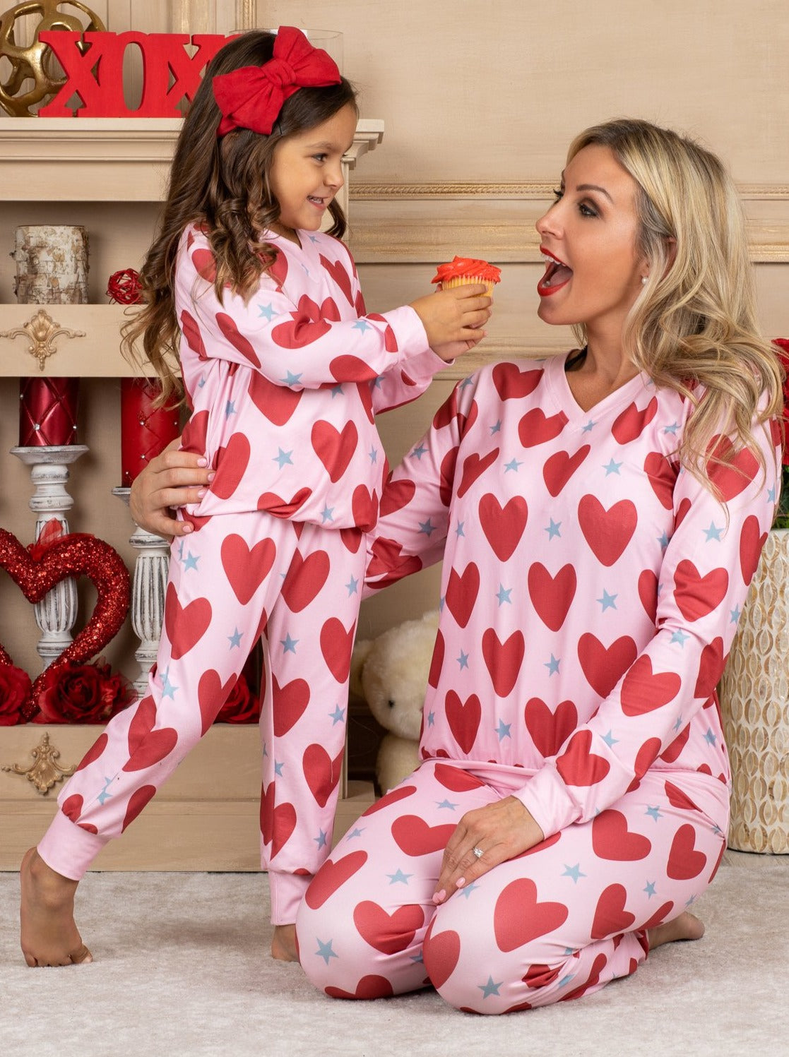 Mommy and Me Matching Heart Print Loungewear Set - Mia Belle Girls