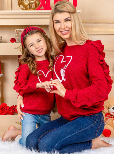 Mommy & Me Valentine's Day | Matching Love Heart Ruffle Sleeve Top