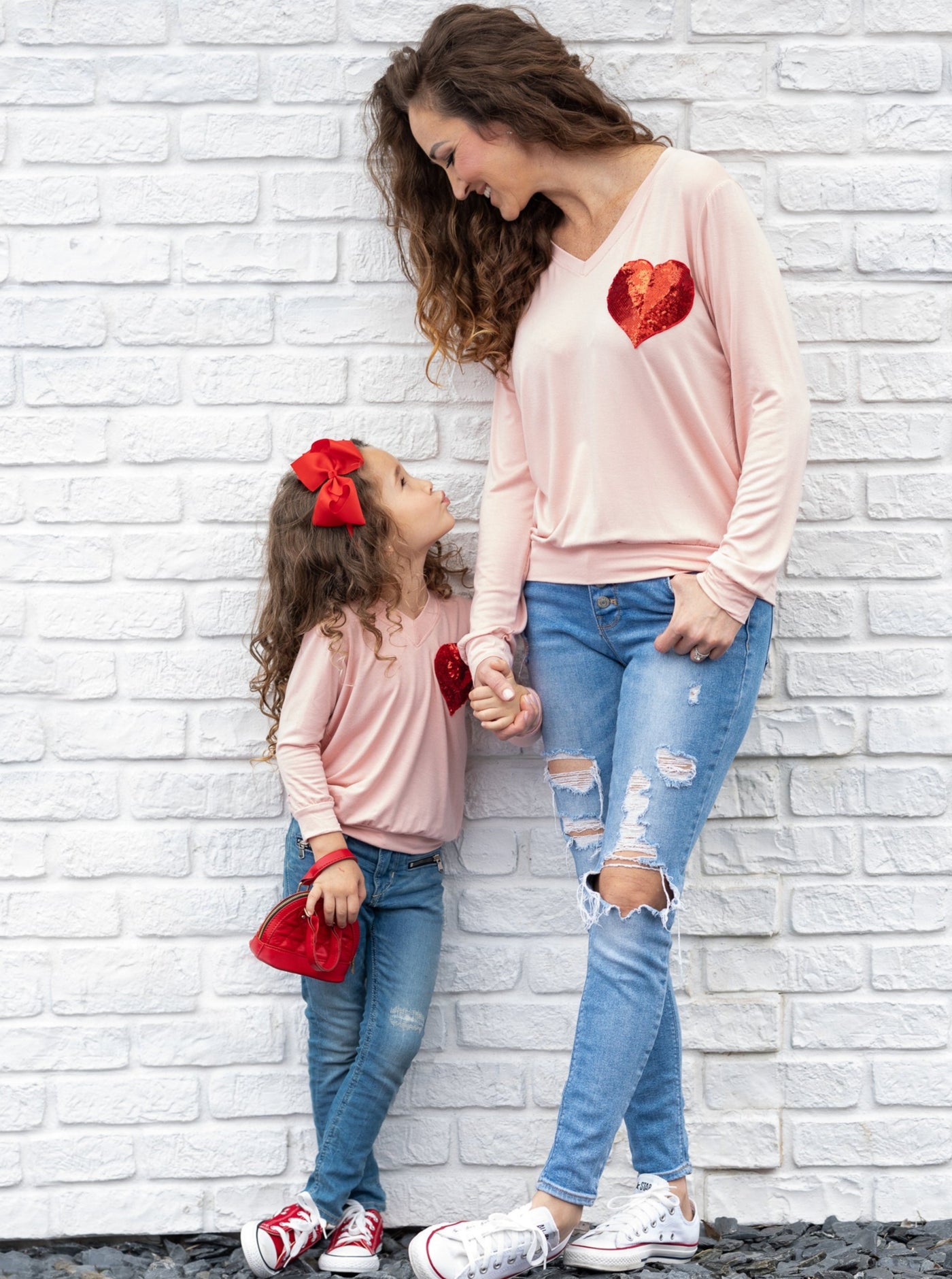 Mommy and Me Matching Tops | Sequin Heart Pink Long Sleeve Top