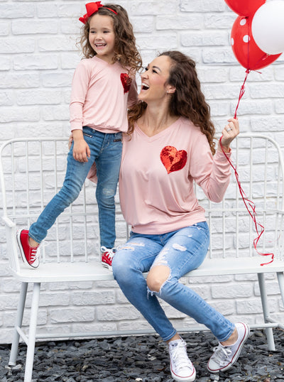 Mommy and Me Shining Heart Pink Long Sleeve Top