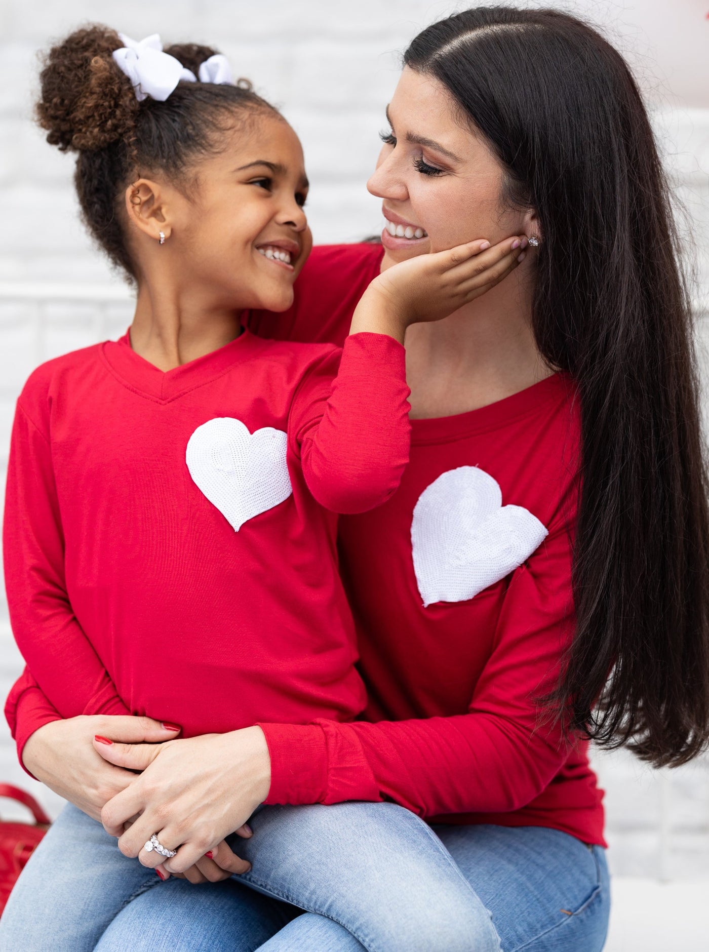 Mommy and Me Matching Tops | Sequin Heart Red Long Sleeve Top