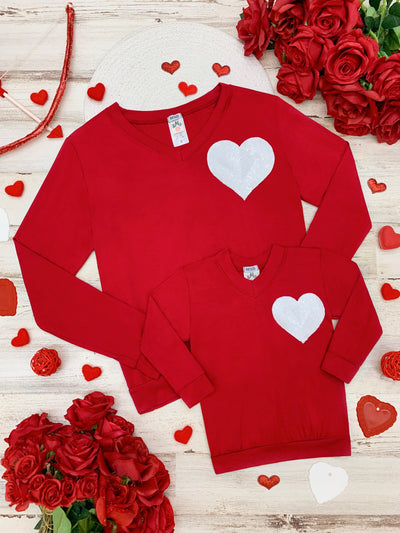 Mommy and Me Matching Tops | Sequin Heart Red Long Sleeve Top