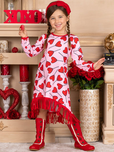 Valentine's Day Dress | Girls Heart Lollipop Hi-Lo Tassel Hem Dress