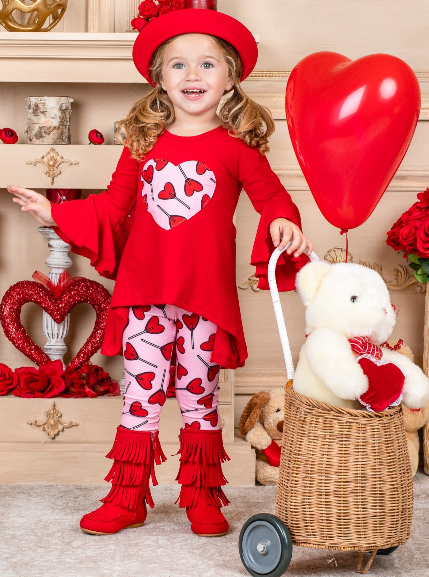 Girls Valentine's Clothes | Heart Lollipop Hi-Lo Tunic & Legging Set