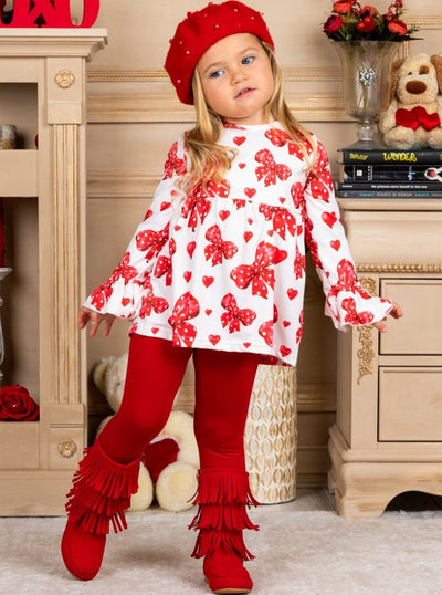 Kids Valentine's Clothes | Girls Bow Print Tunic & Legging Set