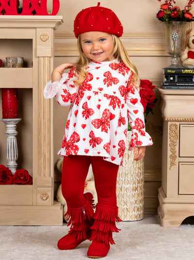 Kids Valentine's Clothes | Girls Bow Print Tunic & Legging Set