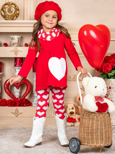 Toddler Valentine's Outfit | Girls Heart Tunic, Scarf & Legging Set 