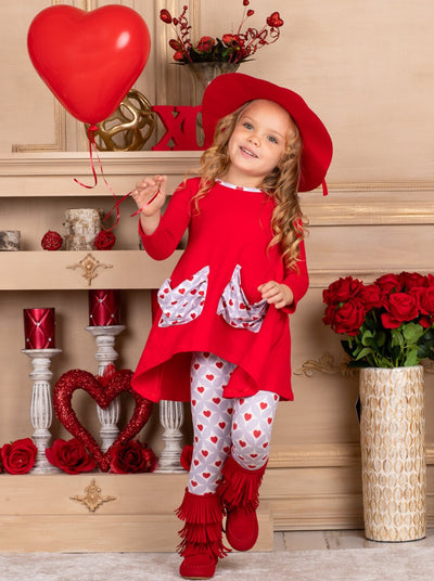 Toddler Valentine's Outfits | Heart Slouch Pocket Tunic & Legging Set