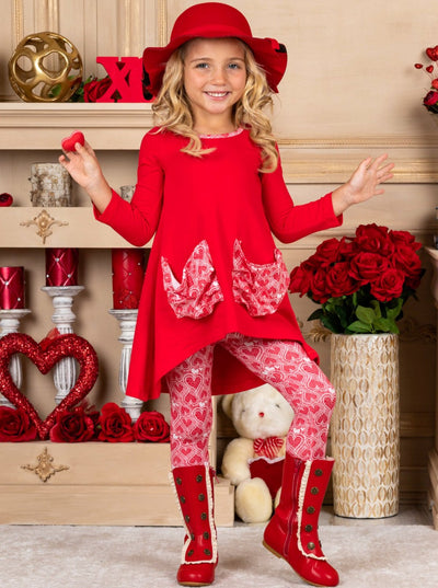 Girls Valentine's Day Clothes | Heart Print Pocket Tunic & Legging Set