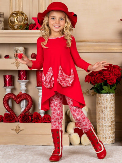 Girls Valentine's Day Clothes | Heart Print Pocket Tunic & Legging Set