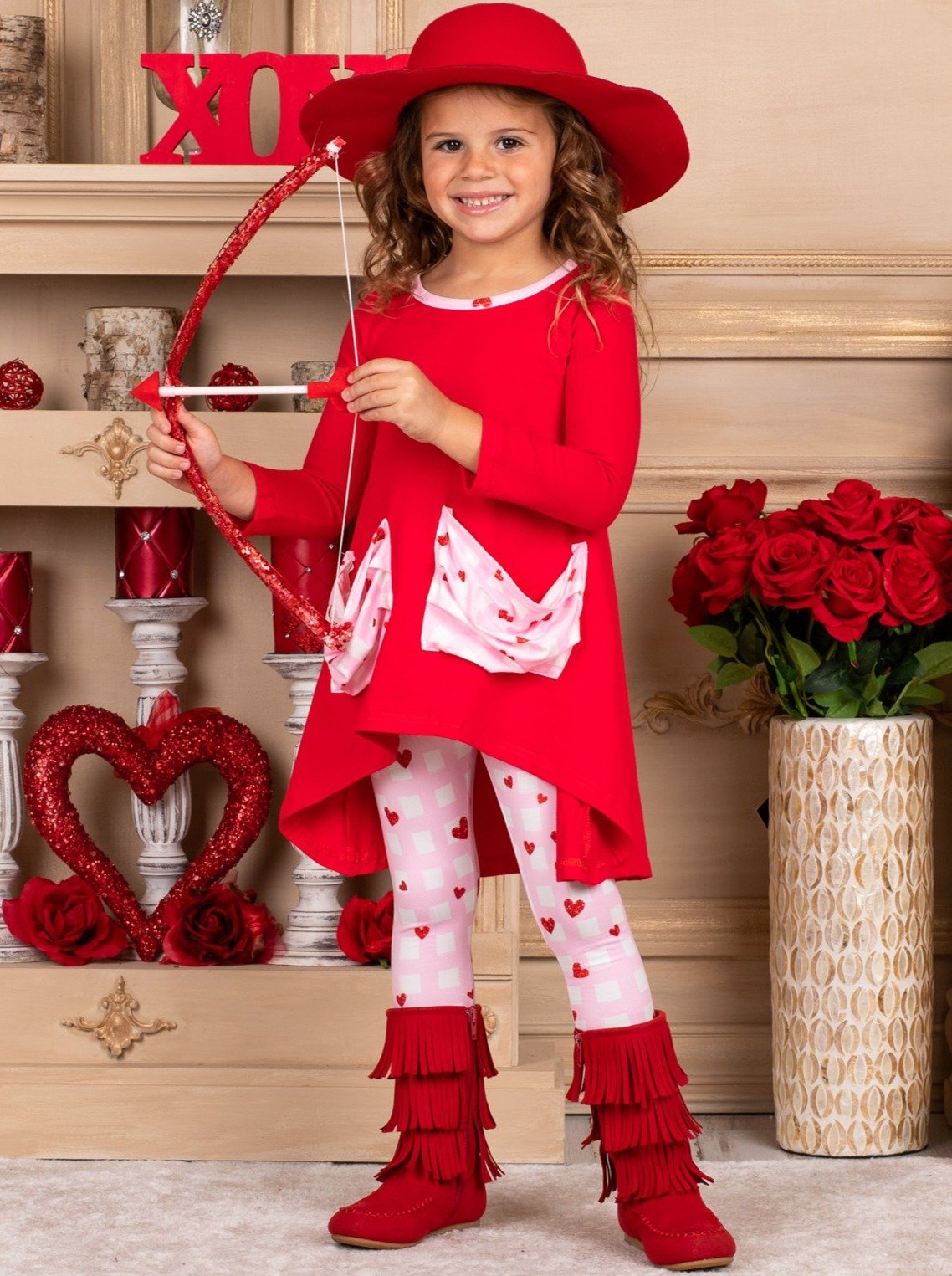 Girls Valentine's Clothes | Heart Print Pocket Tunic & Legging Set
