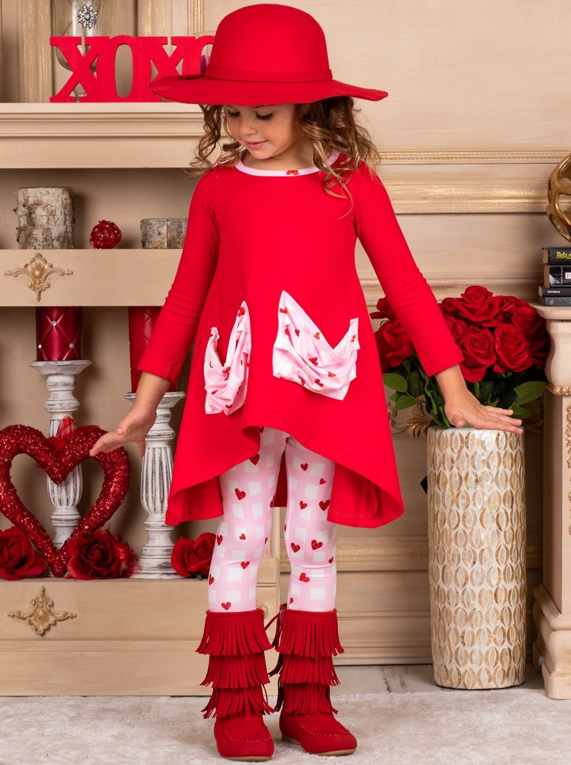Girls Valentine's Clothes | Heart Print Pocket Tunic & Legging Set