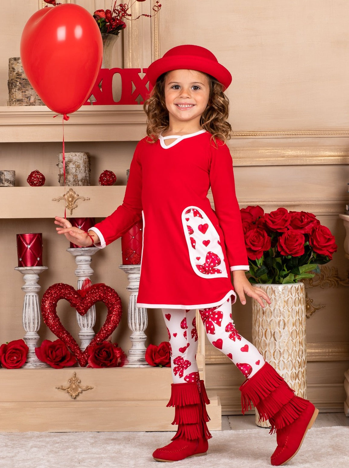 Girls Valentine's Clothes | Pocket Tunic & Heart Print Legging Set