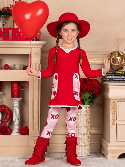 Girls Valentine's Clothes | XO Heart Print Pocket Tunic & Legging Set