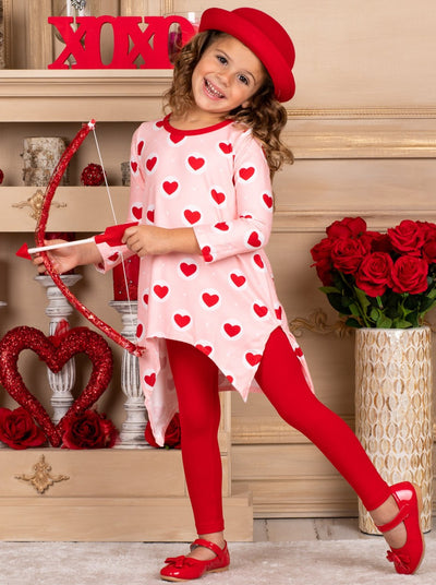Kids Valentine's Clothes | Heart Print Sharkstooth Tunic & Legging Set