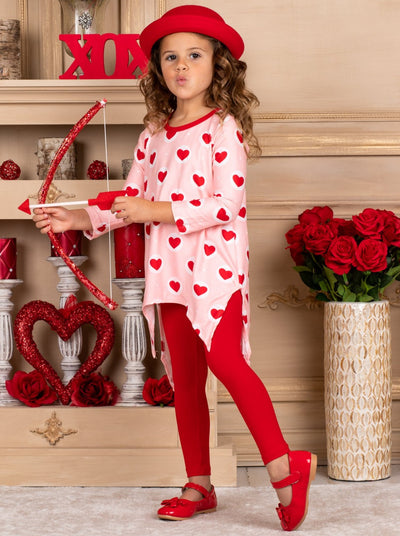 Kids Valentine's Clothes | Heart Print Sharkstooth Tunic & Legging Set