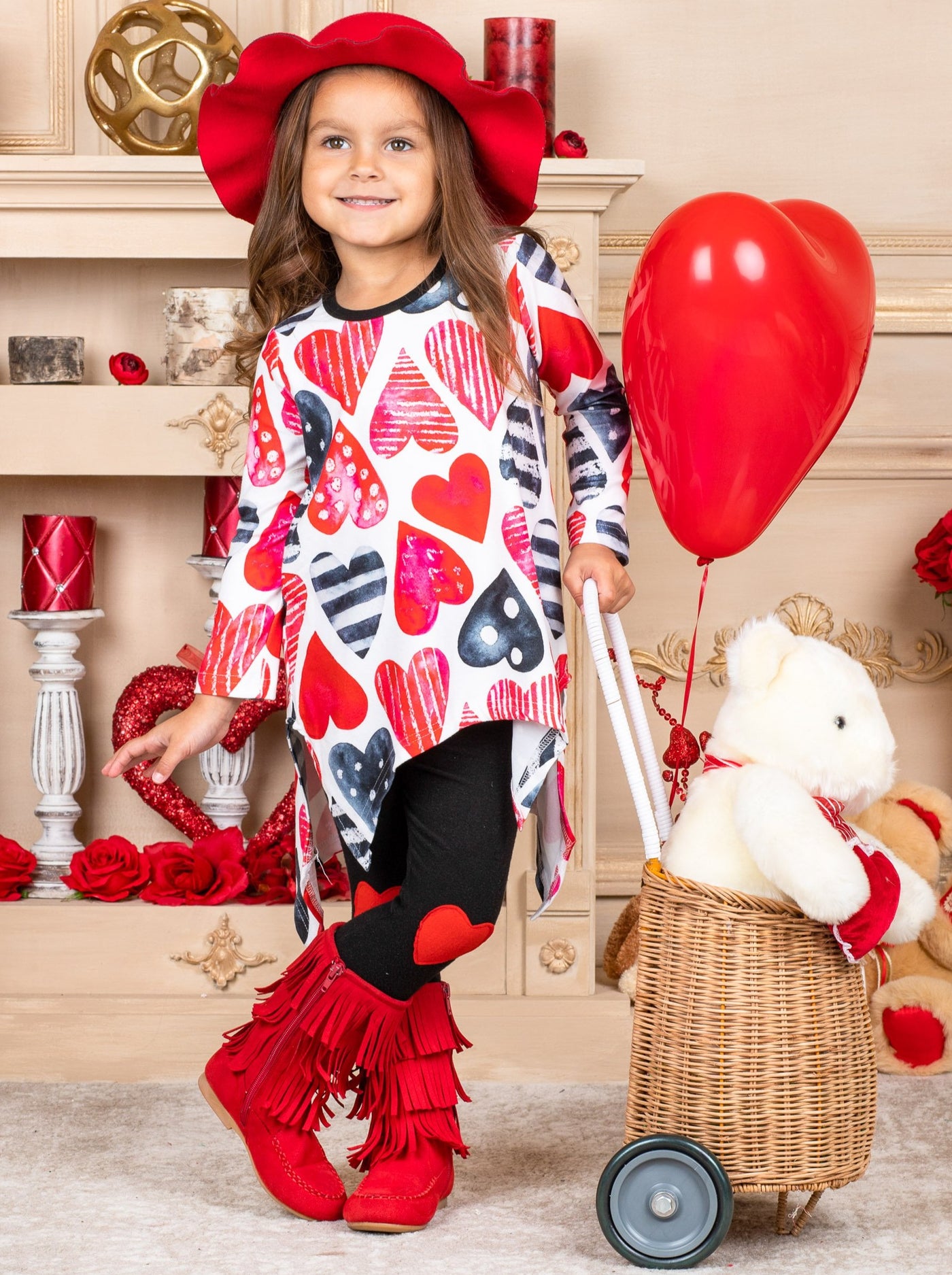 Kids Valentine's Clothes | Girls Heart Print Hi-Lo Tunic & Legging Set