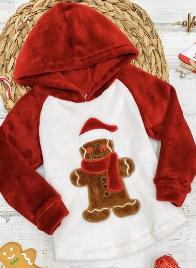 Girls Winter Sweater | Gingerbread Man Fleece Plaid Raglan Hoodie