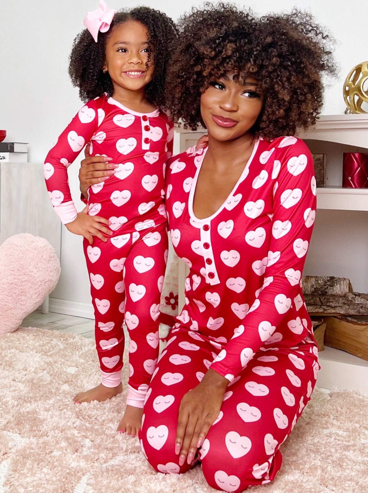 Mommy and Me Matching Pajamas | Heart Print Pajama Set | Mia Belle Girls