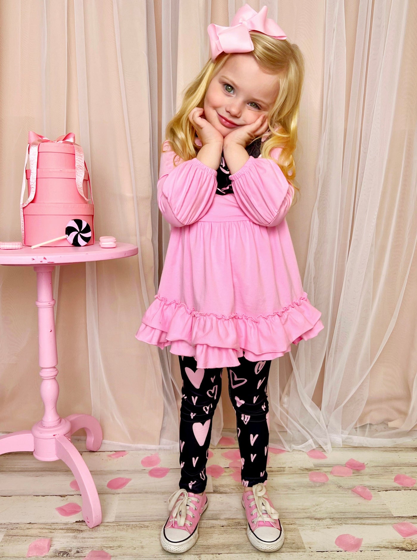 Kids Valentine's Clothes | Girls Tunic Heart Print Scarf & Legging Set