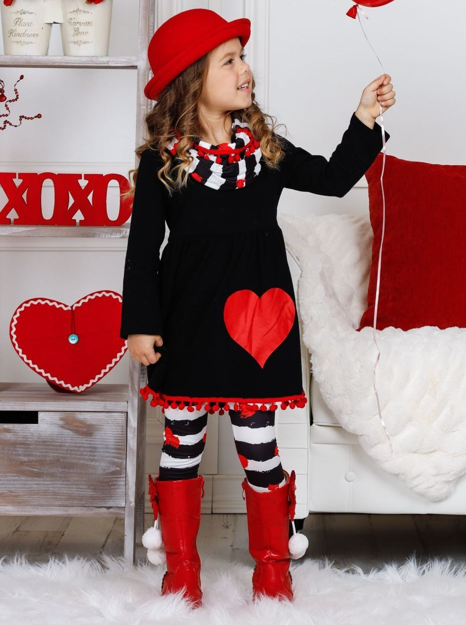 Valentine's Day Outfits | Little Girls Heart Tunic Scarf & Legging Set