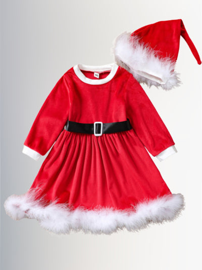 Cute Christmas Dresses | Little Girls Velvet Santa Claus Dress Set