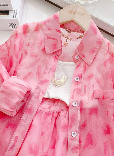 Mia Belle Girls Pink Leopard Print Sheer Top & Short Set | Resort Wear