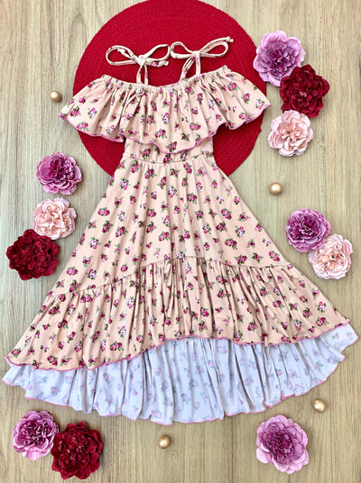 Kids Spring Clothes | Floral Ruffle Bib Cold Shoulder Hi-Lo Sundress