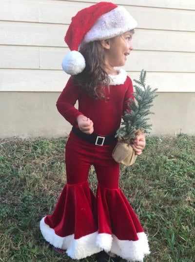 Girls Christmas Outfit | Cute Santa Claus Suit Velvet Bell Bottom Set ...