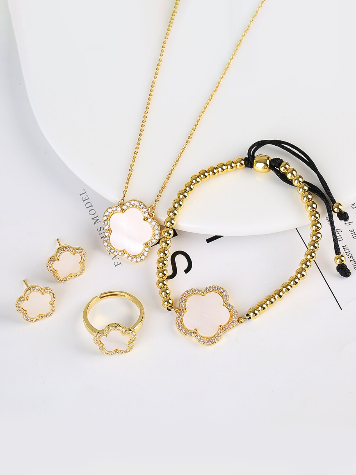 Pink Petal Gold Jewelry Set