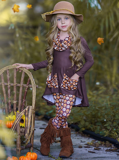 Toddler Fall Outfits | Girls Slouch Pocket Tunic, Legging & Scarf Set