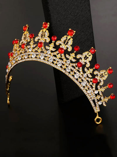 Gold Fancy Red Rhinestone Crown | Mia Belle Girls Accessories